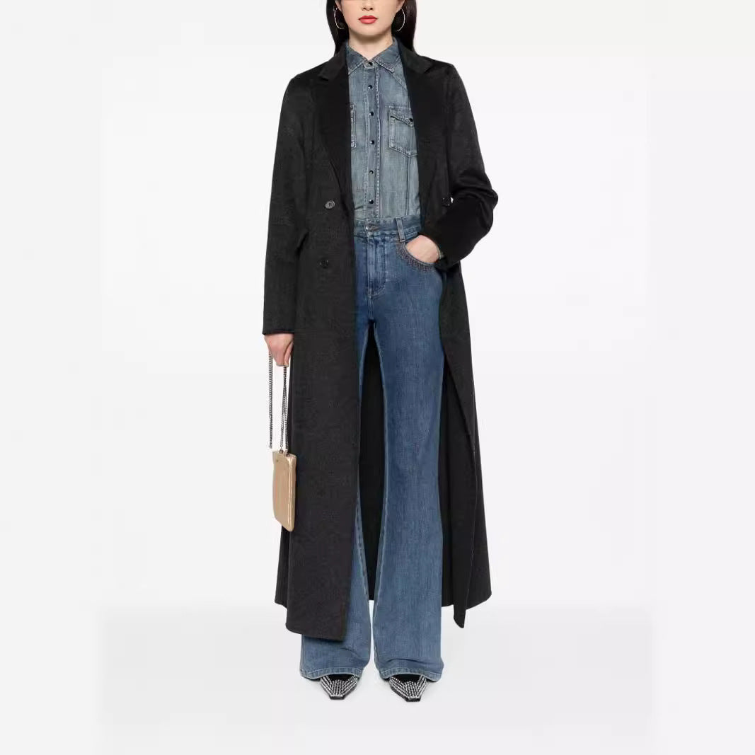 Damen Doppelreihiger Maxi-Mantel aus Wollmix mit tailliertem Schnitt Shop Nory