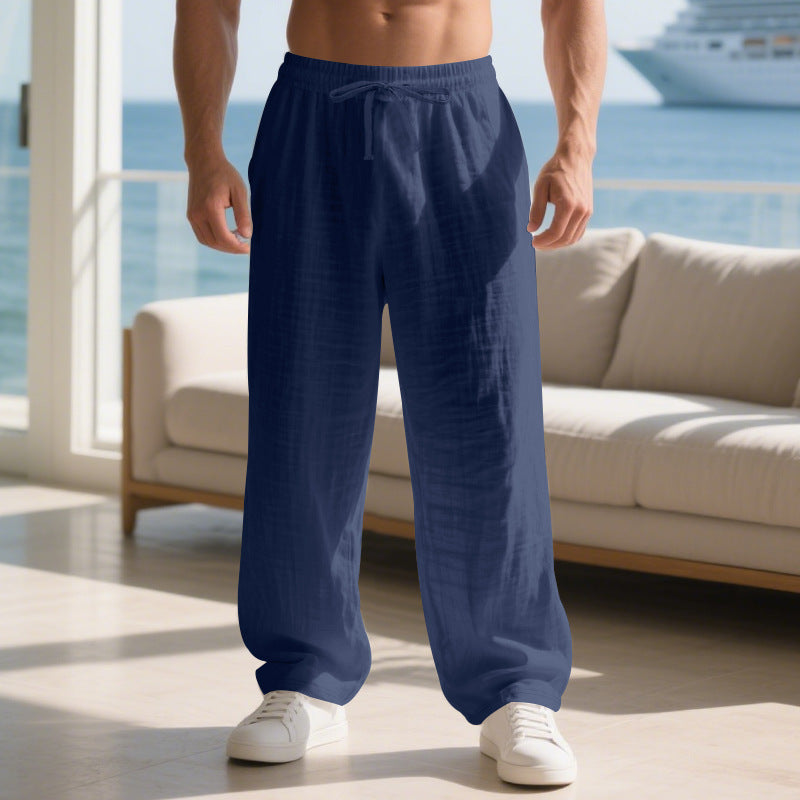 Herren lockere Sommerhose aus leichtem Leinenmaterial mit elastischem Bund und Seitentaschen