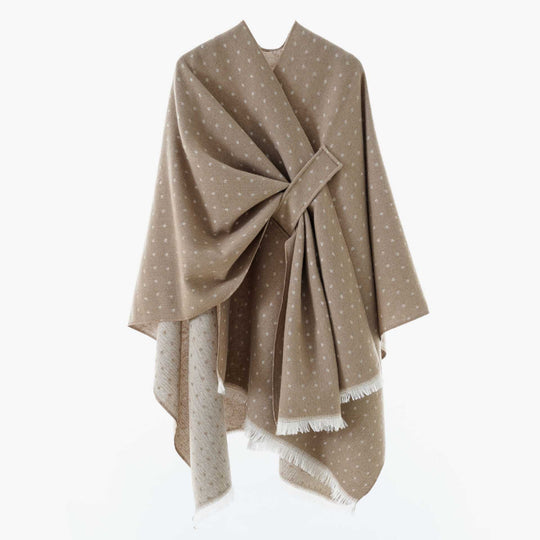 Damen Kastenförmiger Wickelponcho aus Wollmix mit Hahnentritt und Fransensaum Shop Nory