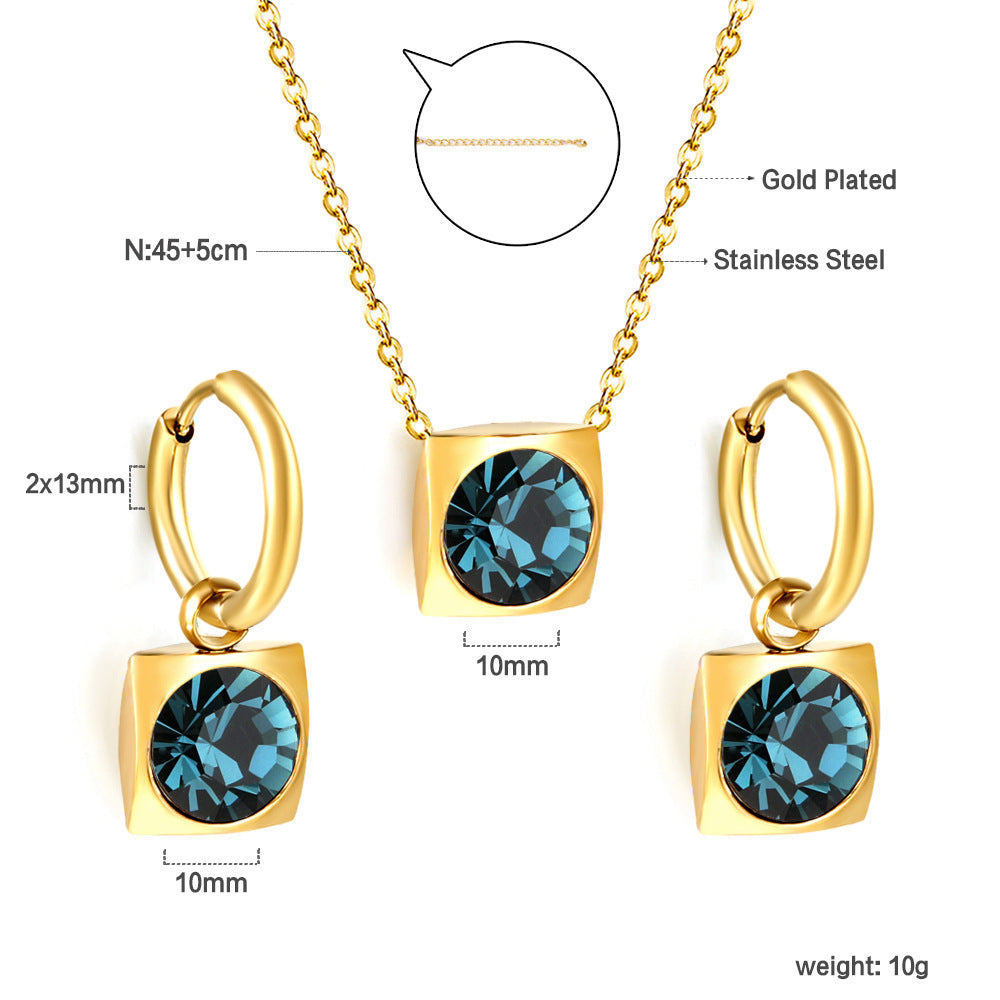Damen zartes Schmuckset mit rundem Zirkonia-Anhänger und Edelstahlohrringen Shop Nory