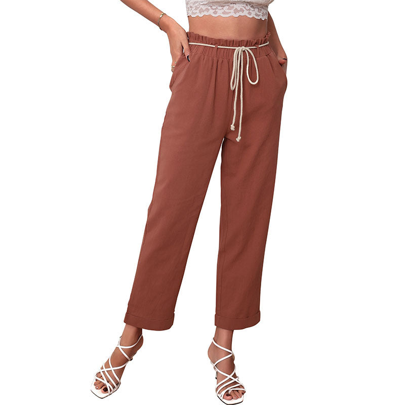Damen Leichte Leinenhose mit Gummibund, Kordelzug und umgeschlagenem Saum Shop Nory