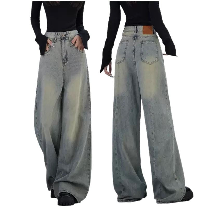 Damen trendige Baggy-Jeans mit hohem Bund und weiten Beinen