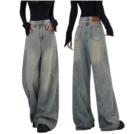 Damen trendige Baggy-Jeans mit hohem Bund und weiten Beinen