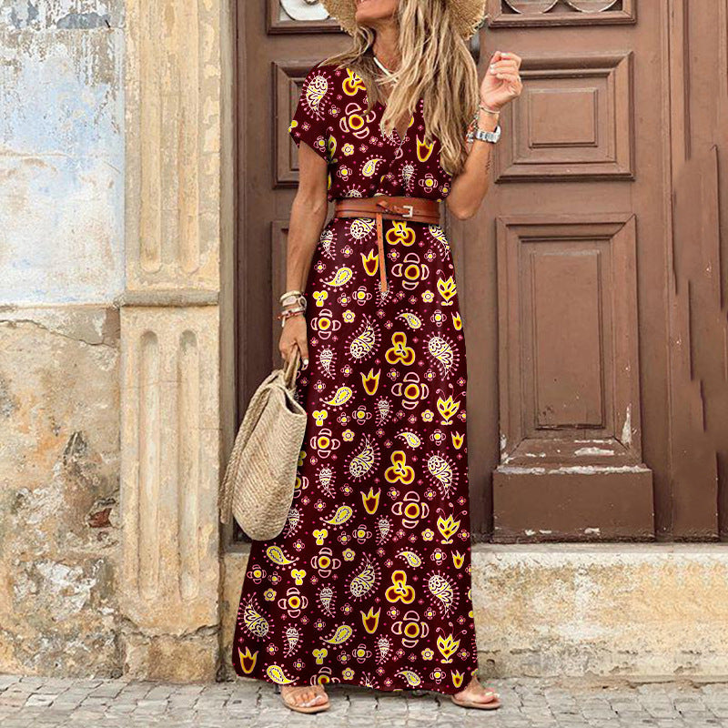 Damen Maxikleid mit seitlichem Schlitz und V-Ausschnitt Shopnory