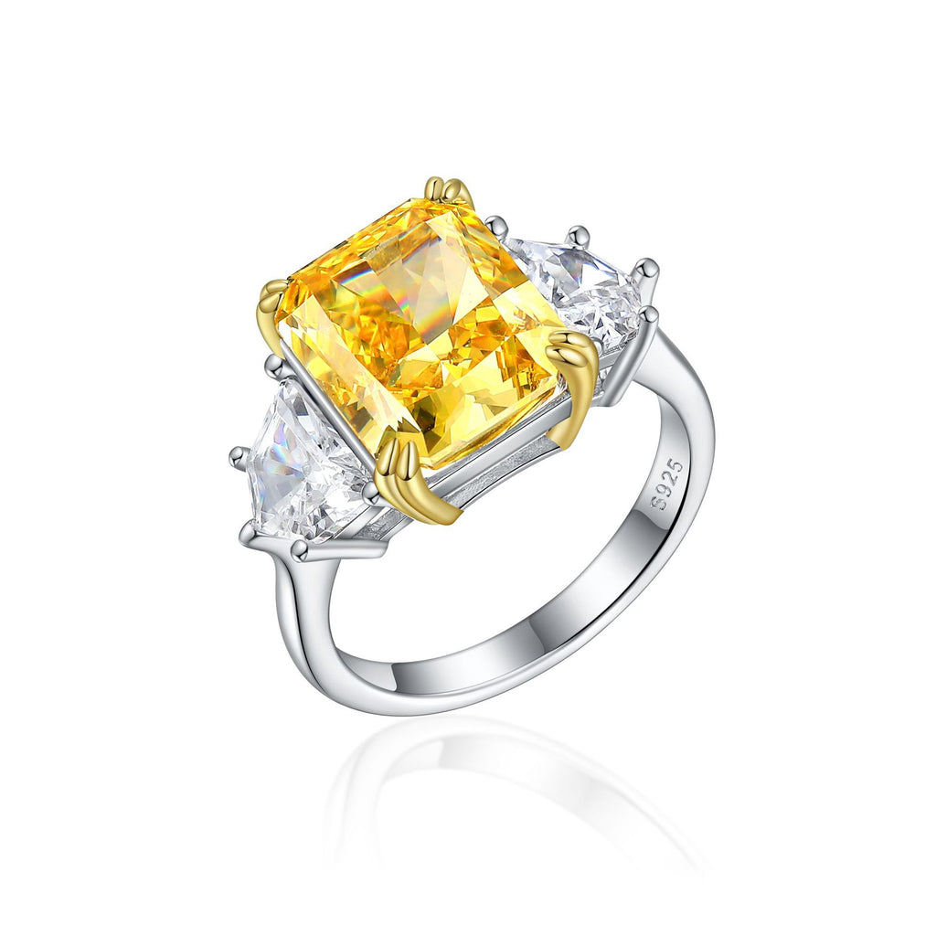 Damenring mit extravagantem, rechteckigem Hauptstein und funkelnden Zirkonia-Shop Nory