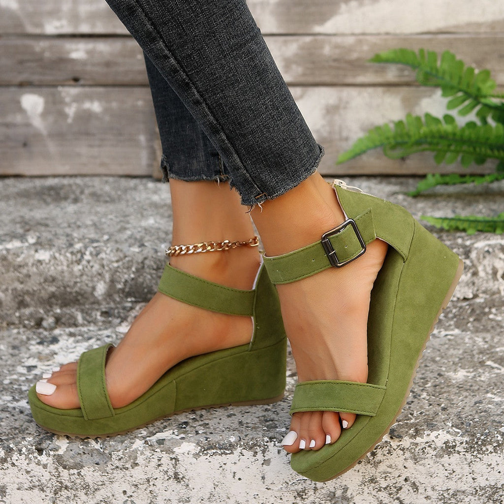 Damen Keil-Sandalen mit verstellbarem Riemen und rutschfester Sohle
