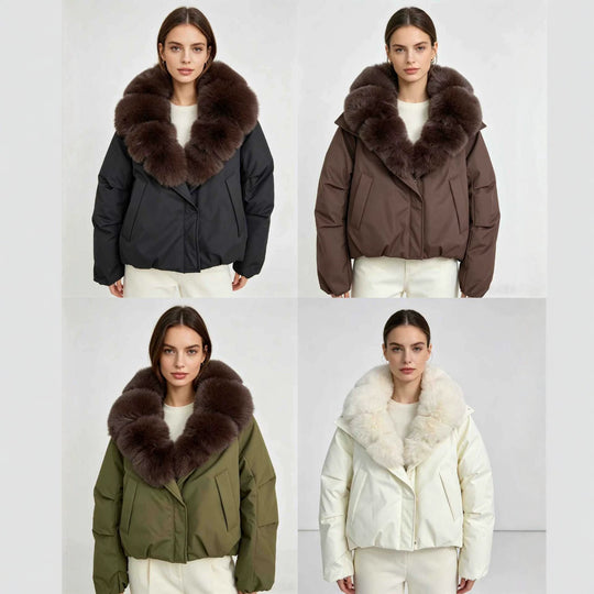 Damen nan kurze Thermosteppjacke mit voluminösem abnehmbarem Kunstfellkragen und tailliertem Saum Shop Nory
