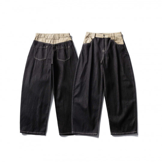Unisex Weite zweifarbige Denimhose mit hohem Bund und kontrastierten Eingrifftaschen Shop Nory