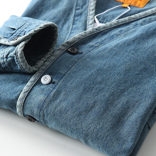 Herren Leichtes Jeans-Sakko im Overshirt-Stil mit V‑Ausschnitt und aufgesetzten Taschen Shop Nory