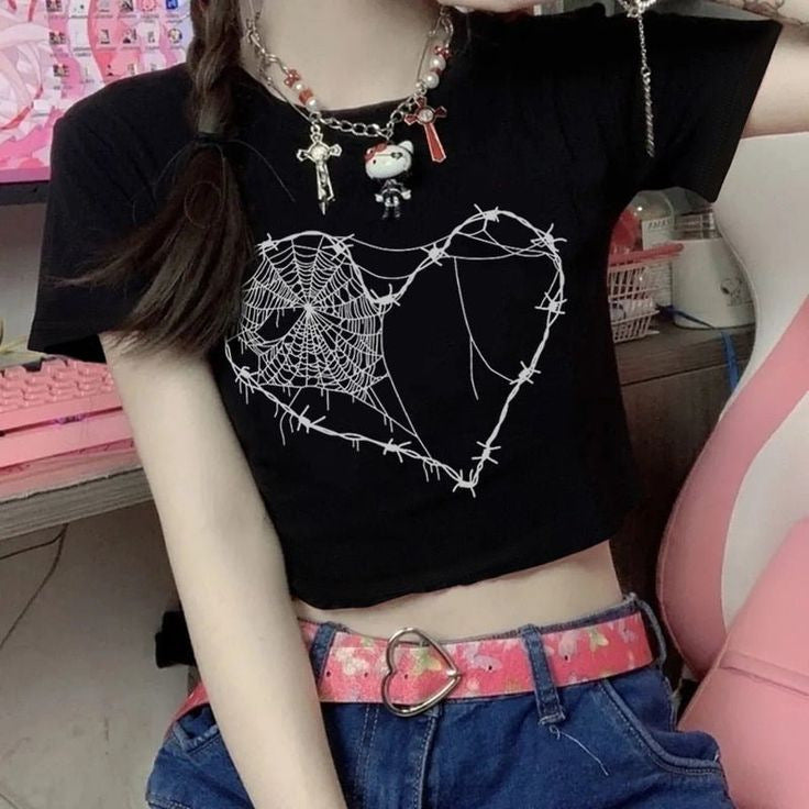 Damen Kurzarm T-Shirt mit aufgedrucktem Lippenmotiv Shopnory