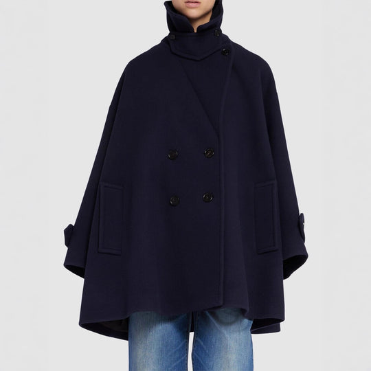 Damen Oversize-Cape-Mantel mit Doppelreiher und weitem Revers Shop Nory