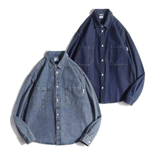 Unisex Boxy-Denim-Overshirt mit aufgesetzten Brusttaschen und gerundetem Saum Shop Nory