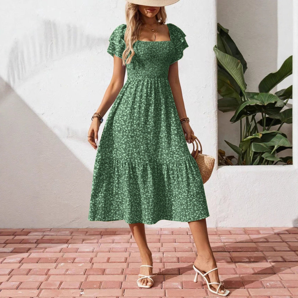 Damen Off-Shoulder Maxikleid mit floralen Mustern und elastischem Oberteil