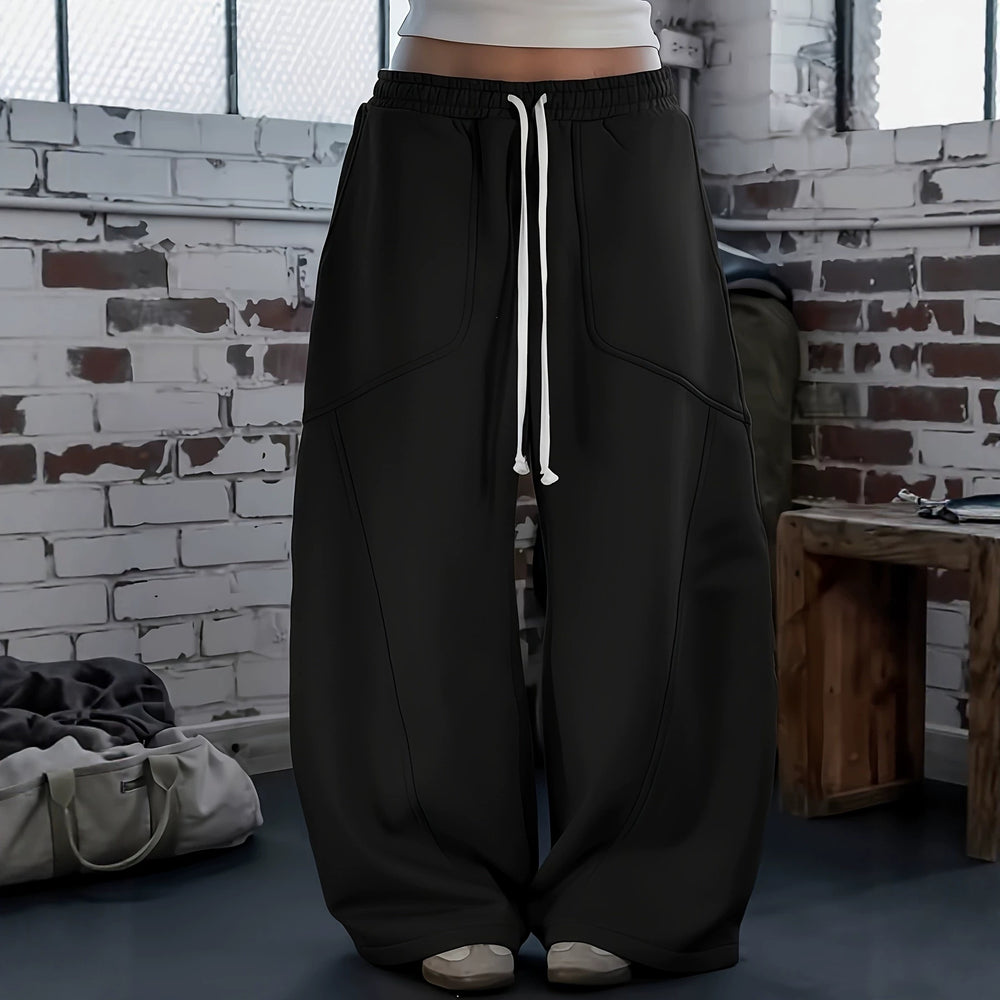Damen Weite Baggy-Sweatpants mit hohem Elastikbund, Kordelzug und Teilungsnähten Shop Nory