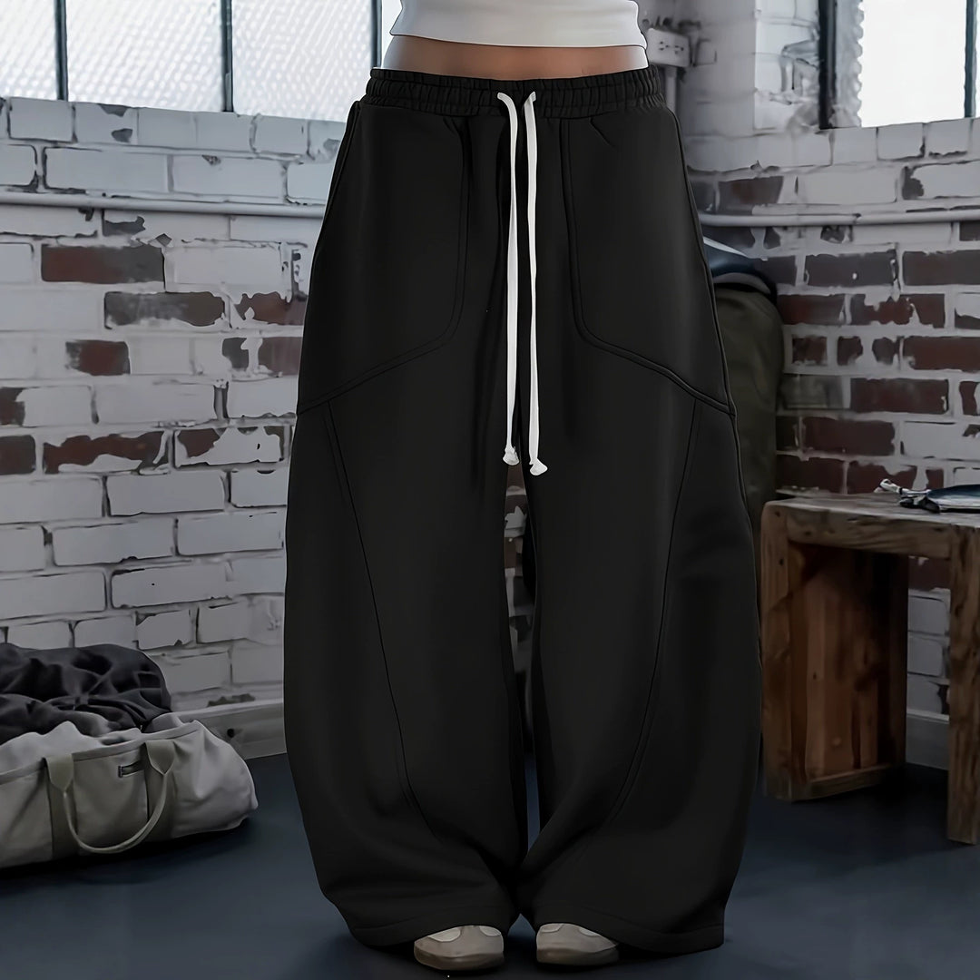 Damen Weite Baggy-Sweatpants mit hohem Elastikbund, Kordelzug und Teilungsnähten Shop Nory