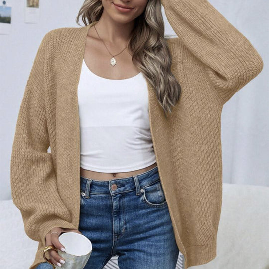 Damen Offener Oversize-Strickcardigan mit Raglanärmeln und feiner Rippenstruktur Shop Nory
