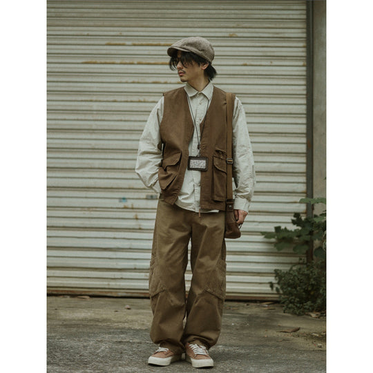 Herren Multifunktionale Canvas-Utility-Weste mit Fronttaschen und Reißverschluss Shop Nory