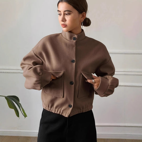 Damen Modische Kurzjacke mit Stehkragen