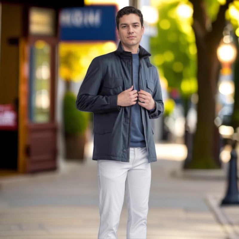 Herren leichte Multifunktionsjacke mit praktischen Taschen und hohem Kragen