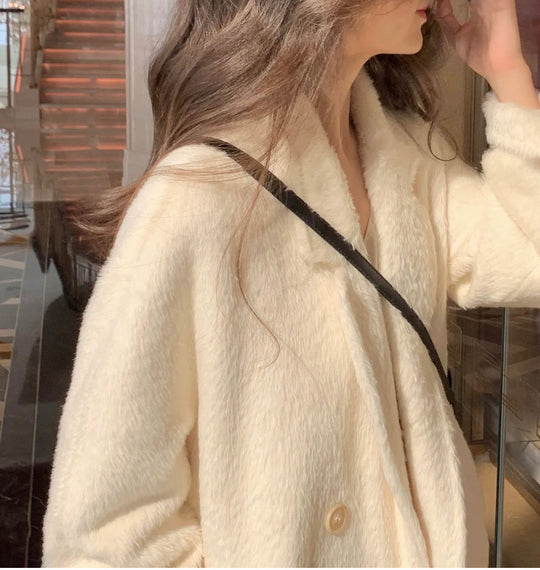 Damen Modischer und eleganter Bouclé-Mantel mit doppelter Knopfleiste Shop Nory