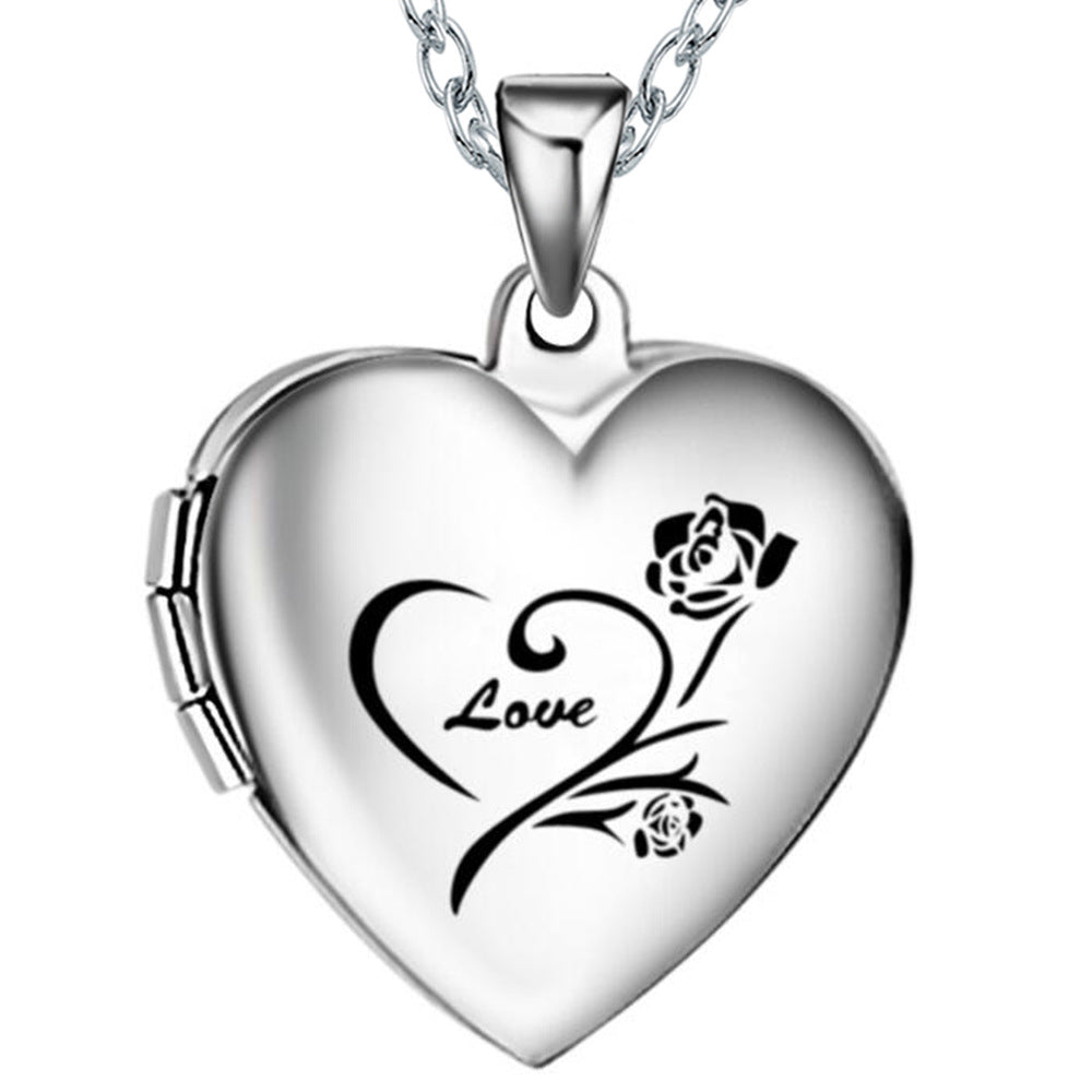 Damen Medaillon Halskette mit Herzdesign und Rosenmotiven Shop Nory