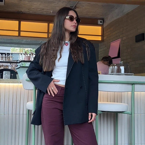 Damen Oversized Zweiteiler Boxy-Sakko und weite Bundfaltenhose mit Ziersteppnähten Shop Nory