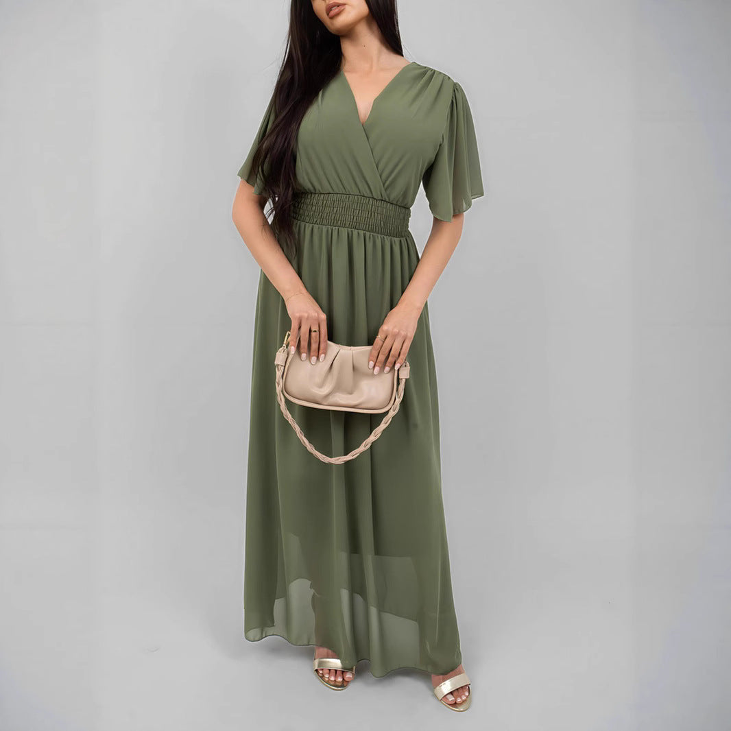 Damen Maxikleid mit fließendem Schnitt und V-Ausschnitt Shopnory