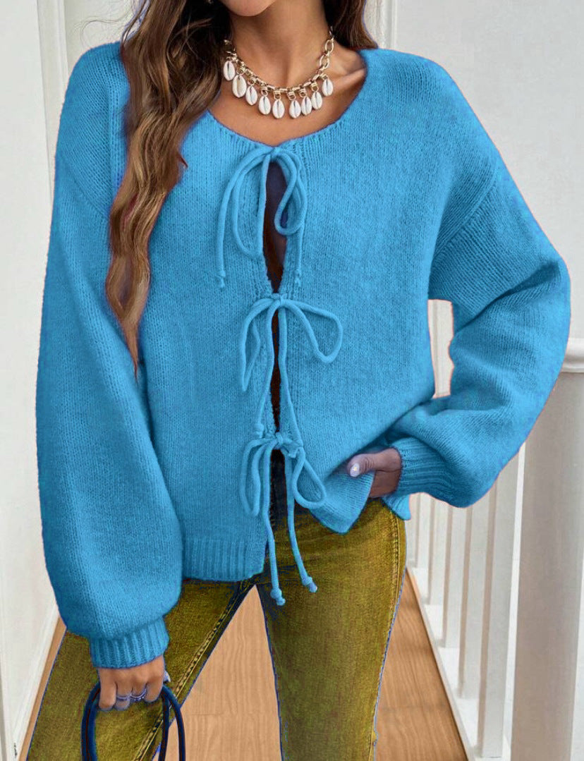 Damen Kurzcardigan mit Bindebändern, Oversize‑Silhouette und Ballonärmeln Shop Nory