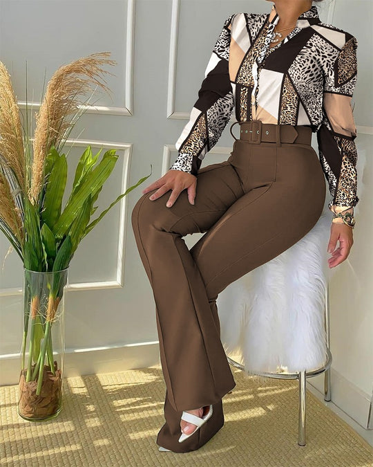 Damen Hochtaillierte Schlaghose mit breitem Taillengürtel und figurformenden Nähten Shop Nory