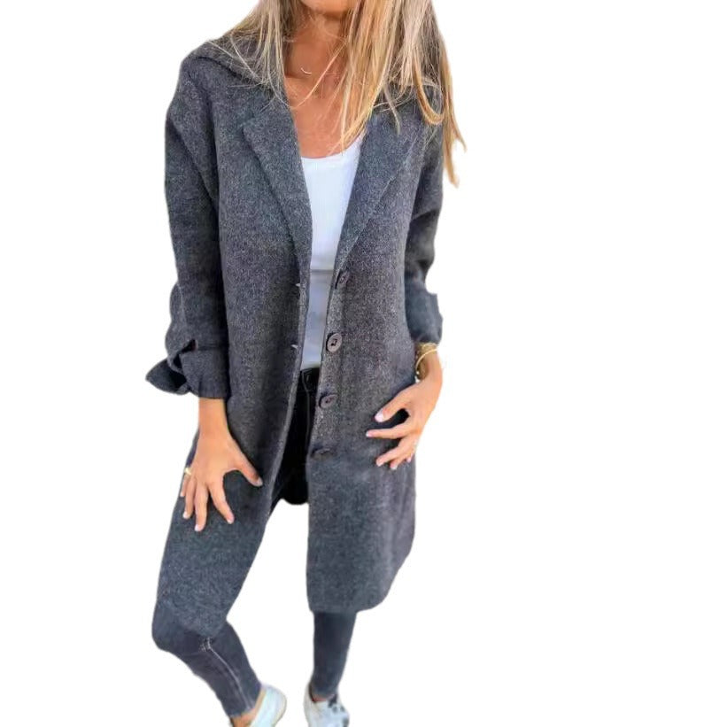 Damen nan Oversize Wollmix-Mantel mit Reverskragen aufgesetzten Taschen geknöpfter Front und umgeschlagenen Ärmeln Shop Nory