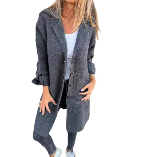 Damen nan Oversize Wollmix-Mantel mit Reverskragen aufgesetzten Taschen geknöpfter Front und umgeschlagenen Ärmeln Shop Nory