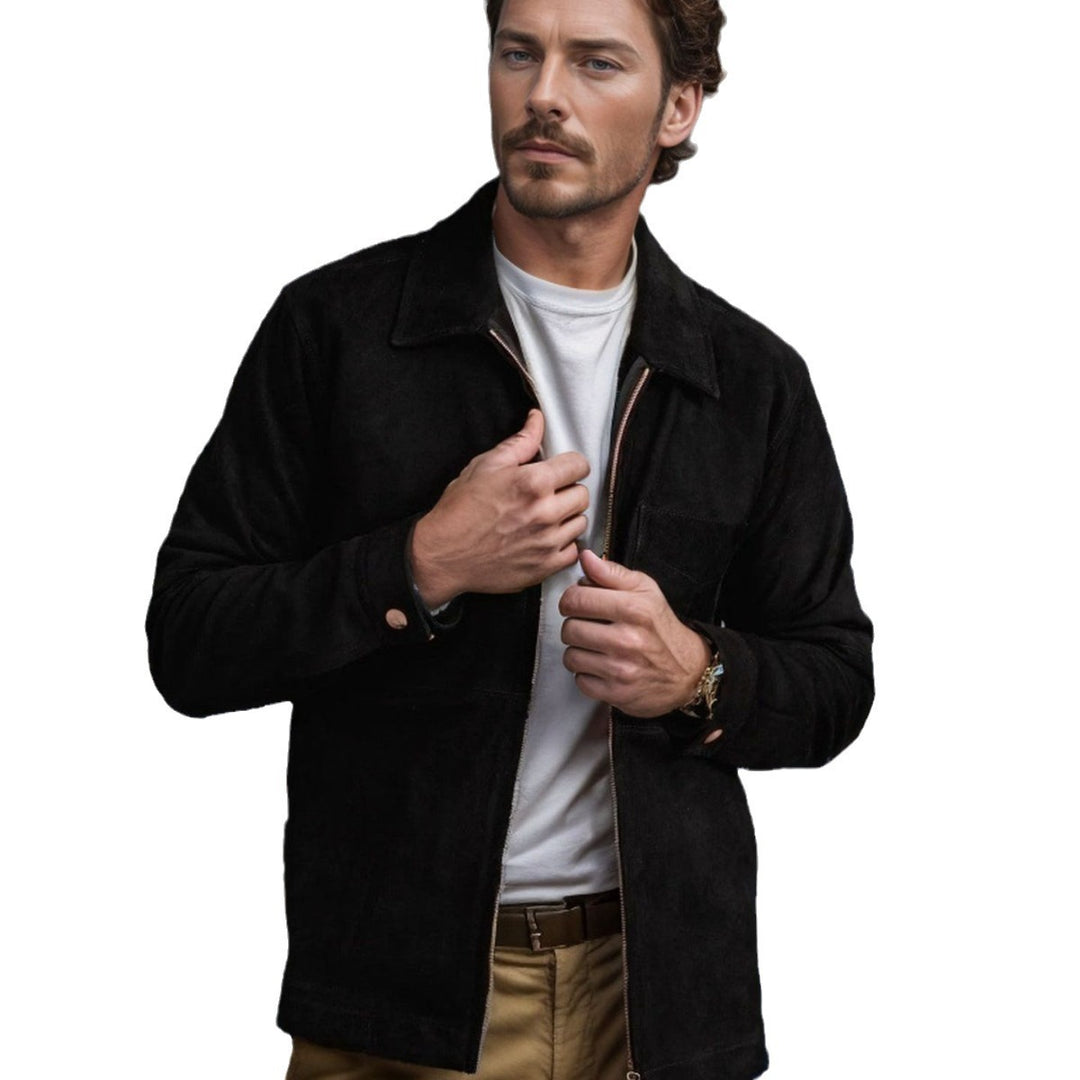 Herren Velourslederjacke mit Reißverschluss und Hemdkragen Shop Nory