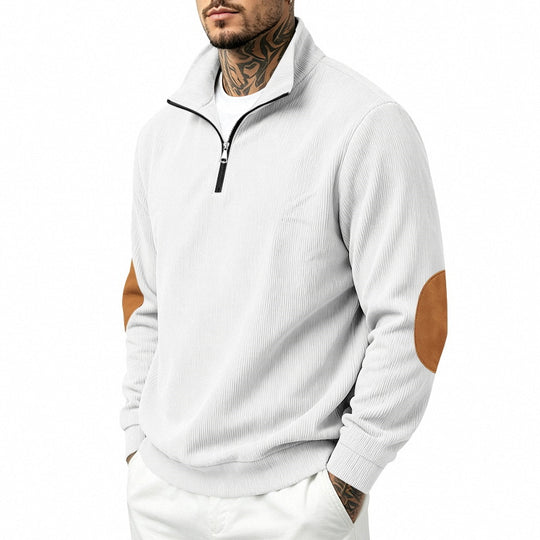 Herren Leichter Struktur-Halbzip-Pullover mit Cord‑Ellbogenpatches und Stehkragen Shop Nory