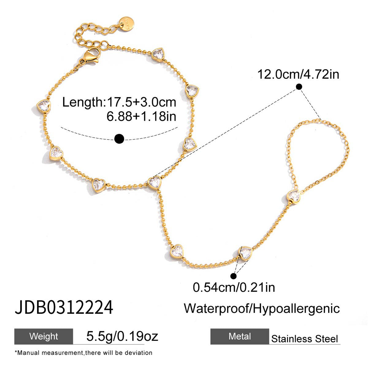 Damen Armband mit funkelnden Herzanhängern aus hypoallergenem Edelstahl Shop Nory