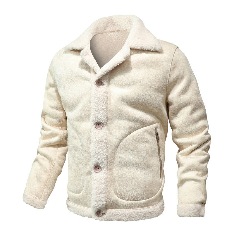 Herren Lammfell-inspirierte Teddy-Fleece Jacke mit Knopfleiste und Reißverschlusstaschen Shop Nory