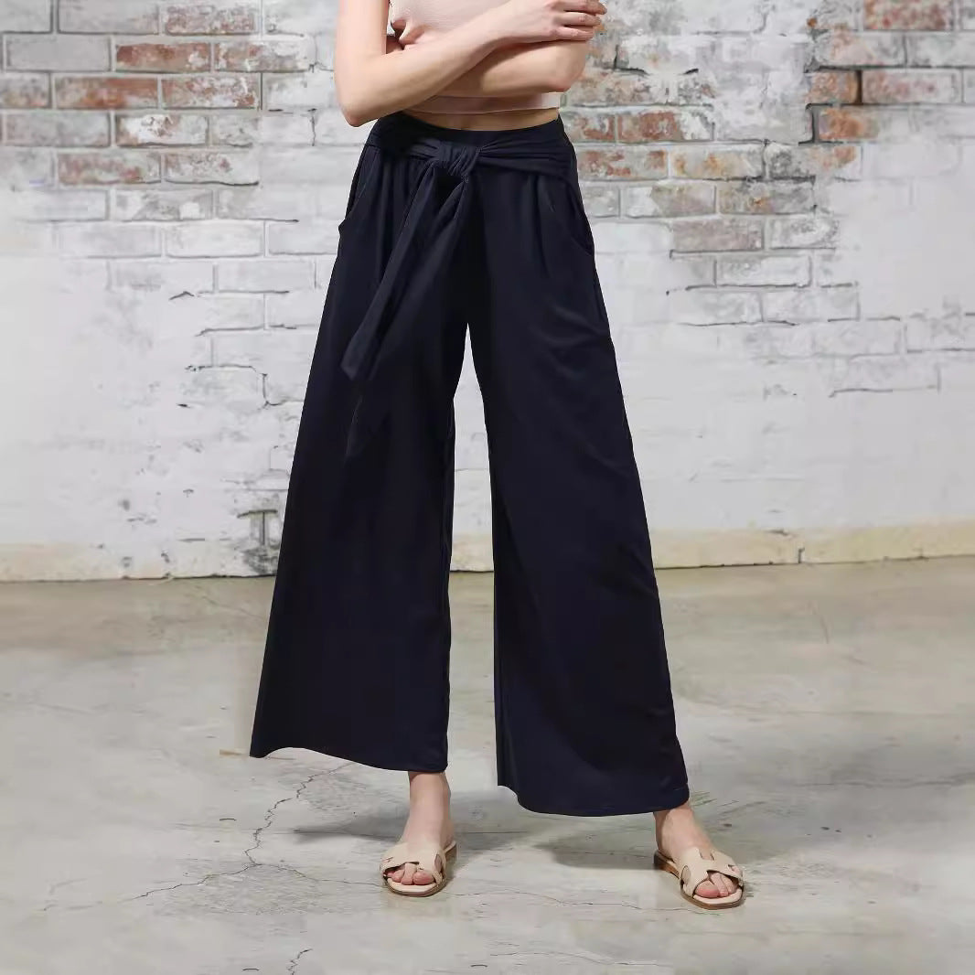 Damen Weite Jersey-Hose mit hohem Bund und Bindegürtel Shop Nory