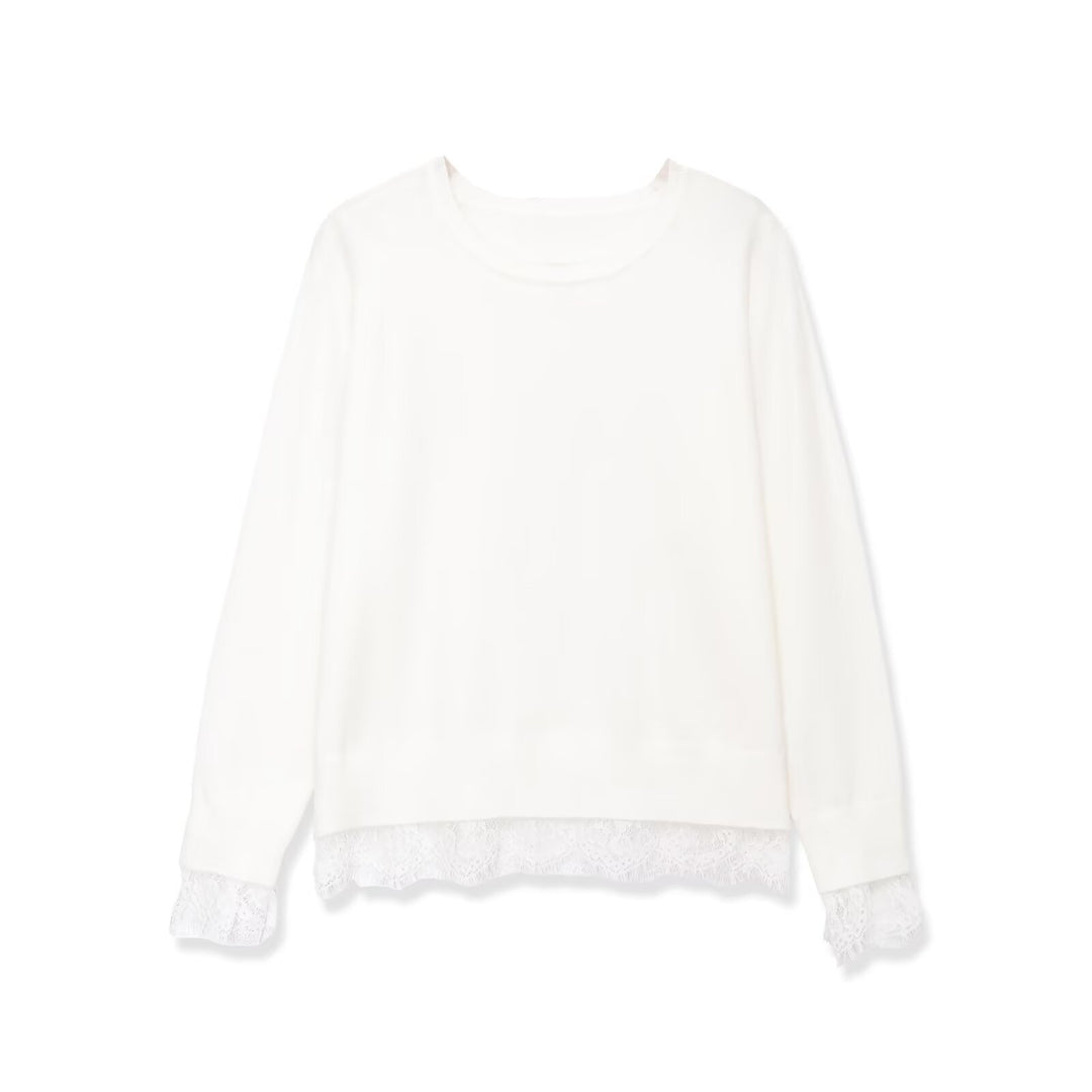 Damen Sweatshirt mit Spitzenbesatz und Rundhalsausschnitt Shop Nory