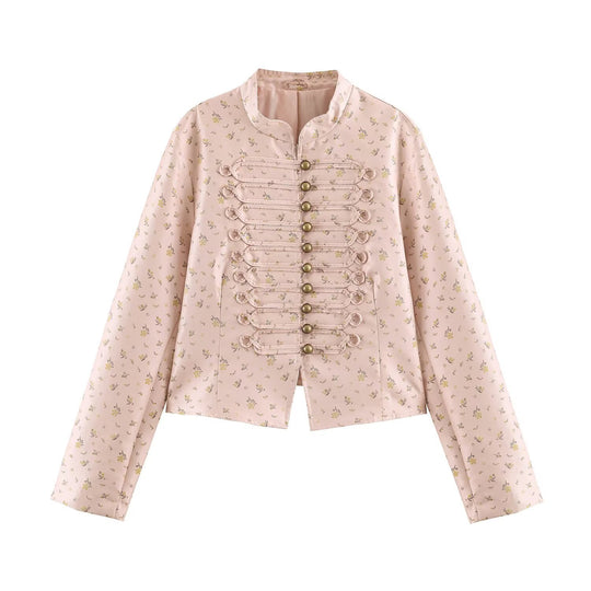 Damen Cropped Satin-Jacke im Militärstil mit dekorativem Froschbesatz Shop Nory