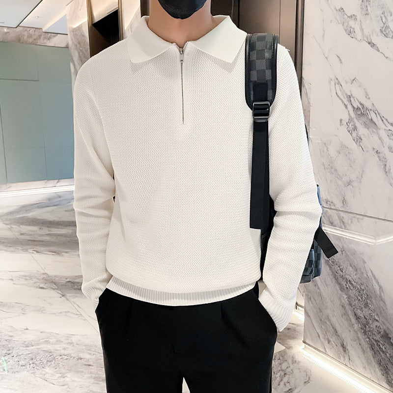 Herren Strukturierter Halbzip-Strickpolopullover mit Reißverschlusskragen Shop Nory