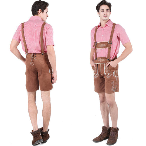 Herren nan kurze Trachtenlederhose aus Wildleder mit bestickter Vorderlatz und verstellbaren Trägern Shop Nory