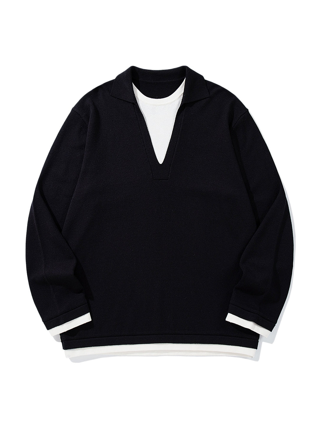 Unisex Lässiger Oversize Strickpullover mit tiefem V Einsatz und Hemd‑Layer Optik Shop Nory