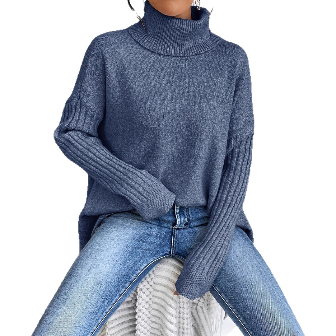 Damen nan Oversize Strickpullover mit hohem Rollkragen, gerippten Ärmeln und asymmetrischem Saum Shop Nory