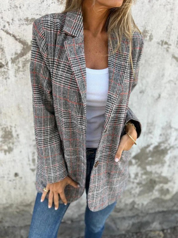 Damen nan oversized Karoblazer mit Reverskragen und aufgesetzten Taschen Shop Nory