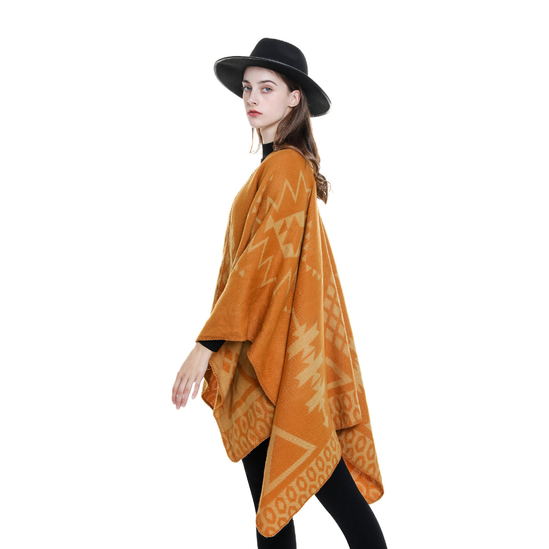 Damen Ruana‑Poncho im Oversize mit Kaschmir‑Touch, geometrischem Jacquard und offener Kimono‑Silhouette Shop Nory