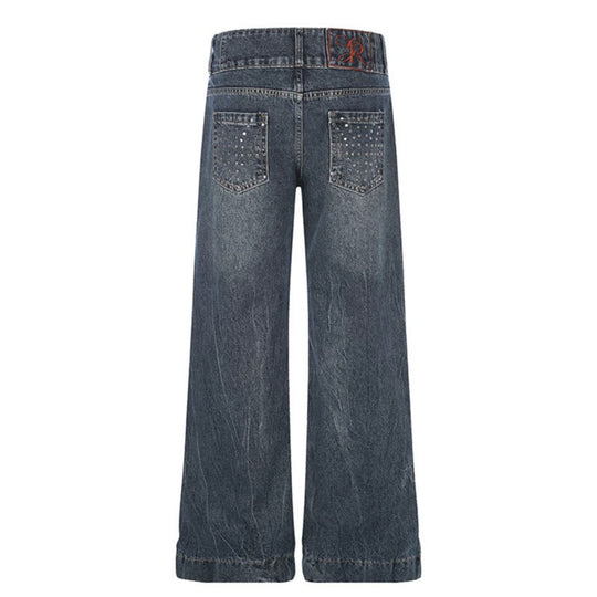 Damen High-Waist Weite Palazzo-Jeans mit Doppelknopf und ausgestelltem Bein Shop Nory