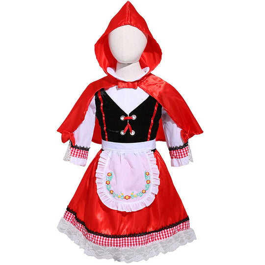 Mädchen Märchenhaftes Rotkäppchen Kostüm mit Umhang und gestickter Schürze Shop Nory