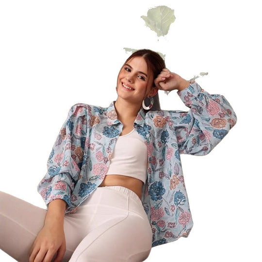 Damen Leichte Chiffon-Bluse mit floralem Allover-Print und Ballonärmeln Shop Nory