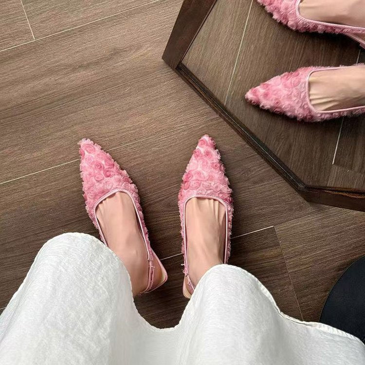 Damen Elegante Slingpumps mit floralem Design und schimmernder Oberfläche Shopnory