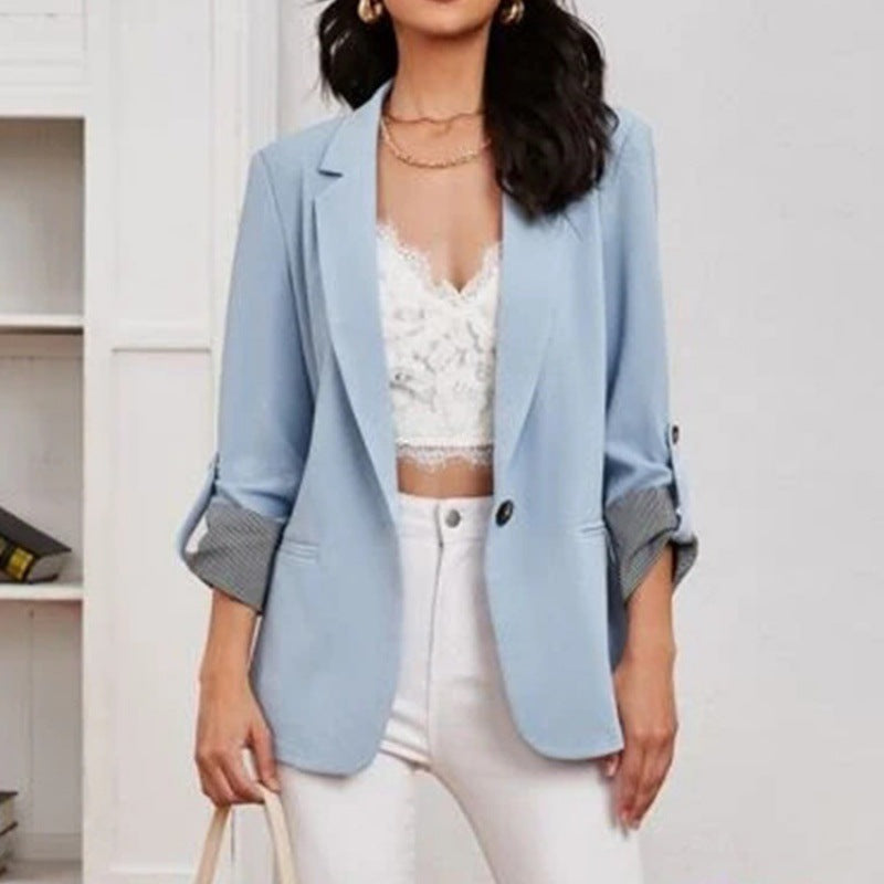 Damen schmal geschnittener Blazer mit Dreiviertelärmeln und umgeschlagenen Manschetten Shop Nory
