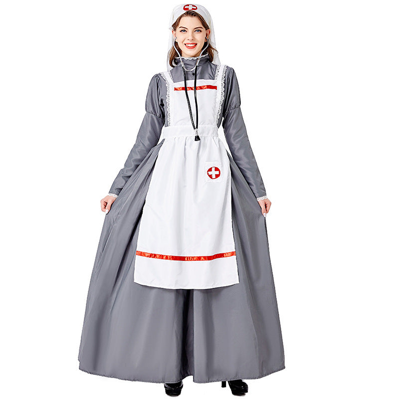 Damen nan historisches Krankenschwesternkostüm mit Schürze und Kopftuch Shop Nory